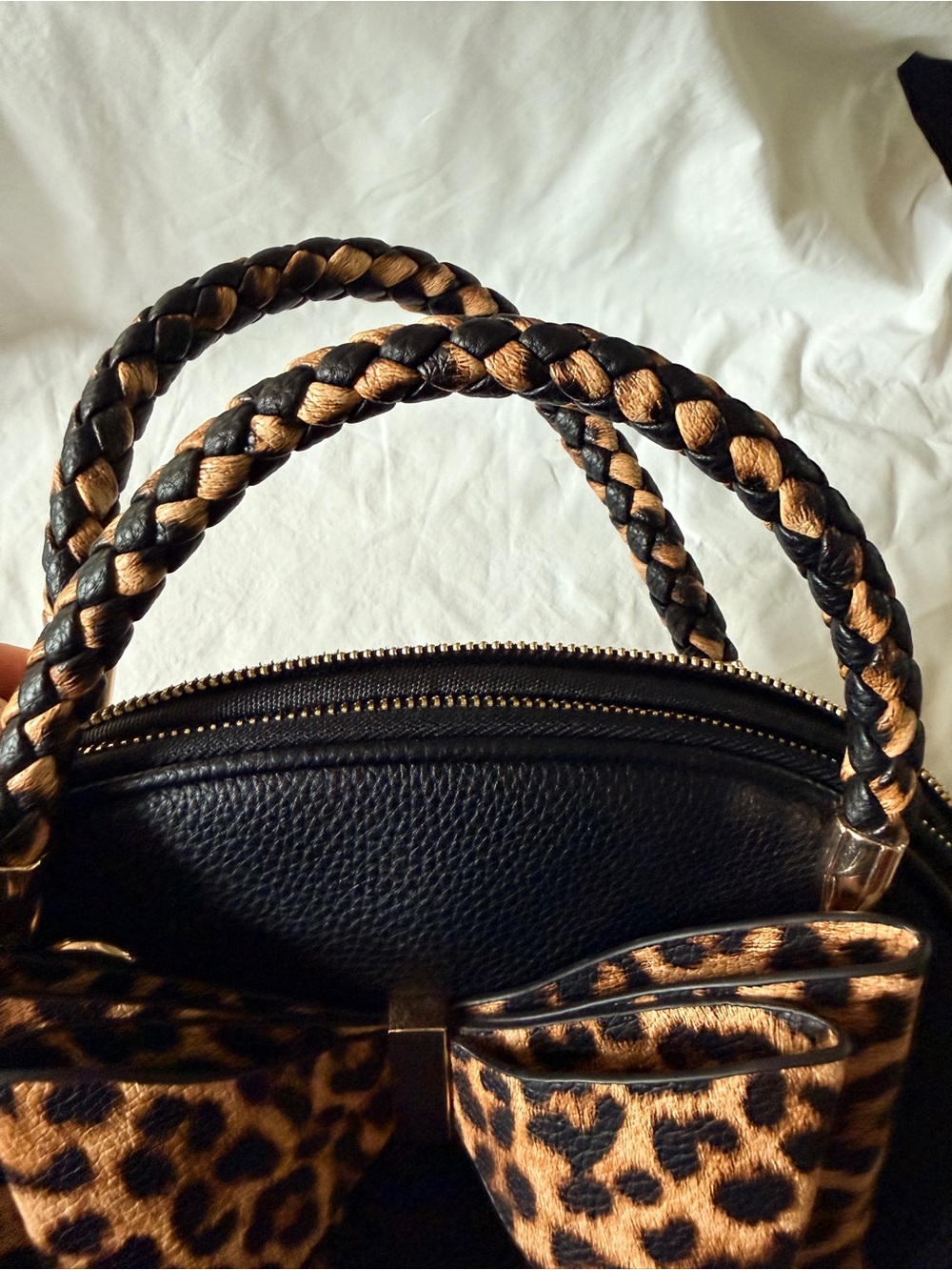 Black Satchel Bag with Leopard Bow Accent by - Picture 3 of 8